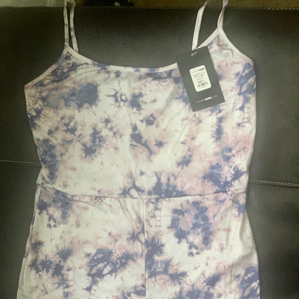 Fashion Nova Womens Sz Large Spaced Out tie dye Jumpsuit